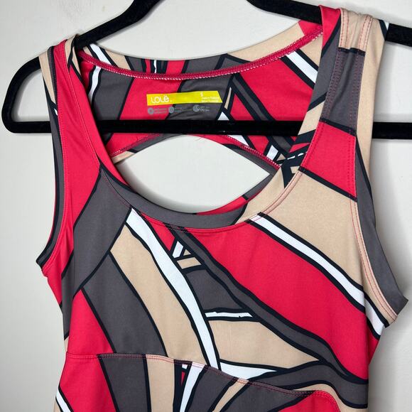 LOLE Activewear Patterned Ruched Tank Dress Keyhole Back UPF 50+ Wicking SZ S - Picture 3 of 12